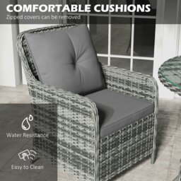 Rackhams Luxury Rattan Garden Dining Set W/ Parasol, Cushions, Mixed Grey - Mixed-grey - Steel, PE Rattan, Polyester, Tempered Glass - 90 x 90 x 75 cm - thumbnail 5