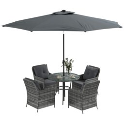 Rackhams Luxury Rattan Garden Dining Set W/ Parasol, Cushions, Mixed Grey - Mixed-grey - Steel, PE Rattan, Polyester, Tempered Glass - 90 x 90 x 75 cm - thumbnail 3