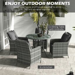 Rackhams Luxury Rattan Garden Dining Set W/ Parasol, Cushions, Mixed Grey - Mixed-grey - Steel, PE Rattan, Polyester, Tempered Glass - 90 x 90 x 75 cm - thumbnail 4