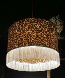 "Rackhams Crisp White Leopard Print Silhouette Lampshade with White Fringing - Table / Floor Lamp - 70cm diameter x 20cm height (27"" x 8"")" - thumbnail 4