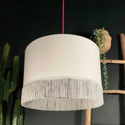 "Rackhams Crisp White Leopard Print Silhouette Lampshade with White Fringing - Table / Floor Lamp - 70cm diameter x 20cm height (27"" x 8"")" - thumbnail 3