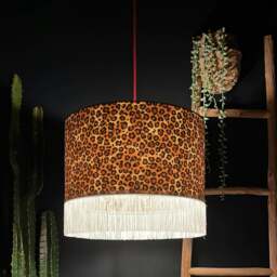 "Rackhams Crisp White Leopard Print Silhouette Lampshade with White Fringing - Table / Floor Lamp - 70cm diameter x 20cm height (27"" x 8"")" - thumbnail 2