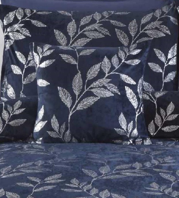 Rackhams Como Leaves Cushion - Navy - image 1