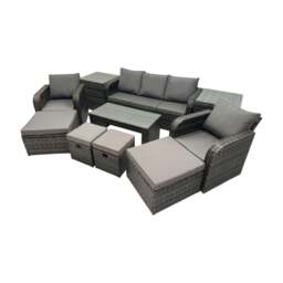 Rackhams Rattan Garden Outdoor Furniture Set 3 Seater Sofa Reclining Chair Coffee Table with 2 Side Tables 4 Footstools Dark Grey Mixed - thumbnail 2
