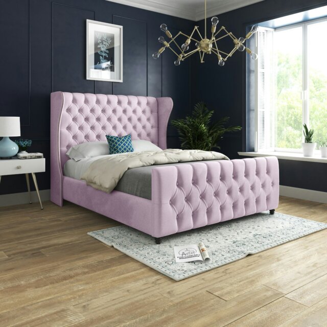 Rackhams Donati Straight Curved Top Upholstered Soft Velvet Bed Frame - Pink - Pink - Super king - image 1