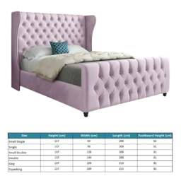 Rackhams Donati Straight Curved Top Upholstered Soft Velvet Bed Frame - Pink - Pink - Super king - thumbnail 4