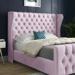 Rackhams Donati Straight Curved Top Upholstered Soft Velvet Bed Frame - Pink - Pink - Super king - thumbnail 2