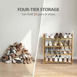 Rackhams 4-Tier Shoe Rack, Bamboo Shoe Shelf Stand, Natural Wood Finish - Natural wood finish - thumbnail 4