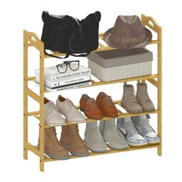 Rackhams 4-Tier Shoe Rack, Bamboo Shoe Shelf Stand, Natural Wood Finish - Natural wood finish - thumbnail 2