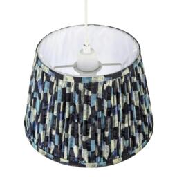 Rackhams Abstract Geometric Pleated Lamp Shade with Blue Toned Irregular Blocks - thumbnail 3