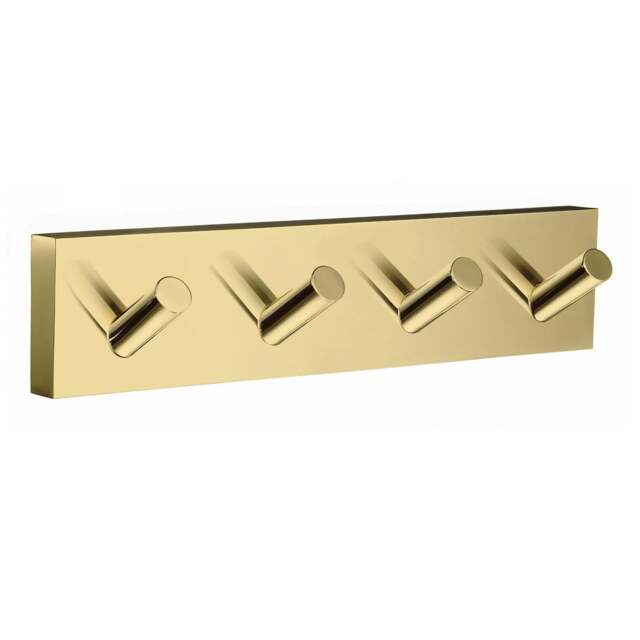 Rackhams Polished Brass Quadruple Towel Hook Rail 40mm x 178mm Wall Mounted Bathroom Rectangular Robe Hooks Clothes Hanger Coat Peg