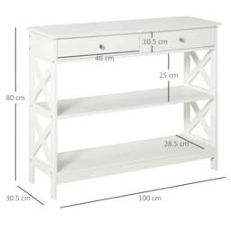 Rackhams Console Table Side Desk w/ Shelves Drawers Open Top X Support Frame Living Room Hallway Home Office Furniture White - thumbnail 2