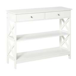 Rackhams Console Table Side Desk w/ Shelves Drawers Open Top X Support Frame Living Room Hallway Home Office Furniture White - thumbnail 1
