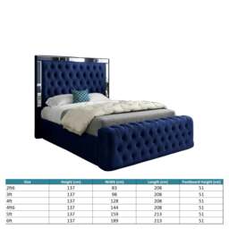 Rackhams Marino Mirror Upholstered Soft Velvet Bed Frame - Blue - Blue - Super king - thumbnail 4