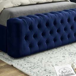 Rackhams Marino Mirror Upholstered Soft Velvet Bed Frame - Blue - Blue - Super king - thumbnail 3