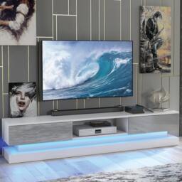 Rackhams 180cm Modern TV Unit with Grey High Gloss Doors & Free LED Lighting - 180 cm  - White Matt Body & Grey Gloss Doors - TV Unit - thumbnail 2