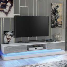 Rackhams 180cm Modern TV Unit with Grey High Gloss Doors & Free LED Lighting - 180 cm  - White Matt Body & Grey Gloss Doors - TV Unit