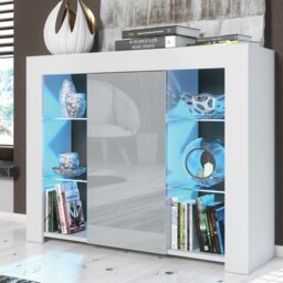 Rackhams 97.5cm TV Stand Sideboard – Grey Gloss Doors with Free LED - 97.5cm  - White Matt Body & Grey Gloss Doors -  MDF/Chipboard - thumbnail 2