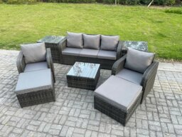 Rackhams Patio Garden Furniture Sets Wicker 7 Seater Outdoor Rattan Furniture Sofa Sets with Square Coffee Table 2 Side Tables 2 Big Footstool - thumbnail 2