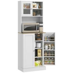 Rackhams 169cm Tall Kitchen Pantry Storage Cabinet with Microwave Shelf - Kitchen Pantry - Particleboard, Tempered Glass - White - thumbnail 3