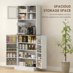 Rackhams 169cm Tall Kitchen Pantry Storage Cabinet with Microwave Shelf - Kitchen Pantry - Particleboard, Tempered Glass - White - thumbnail 4