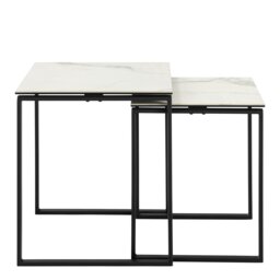 Rackhams Katrine Square Coffee Table Set in Ceramic White - white,black - White - 50 - thumbnail 3
