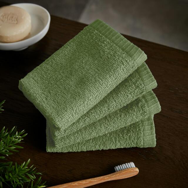 Rackhams Quick Dry Cotton 4 Pack Face Cloths Sage Green - Face Cloth 4 Pack - Sage Green - image 1