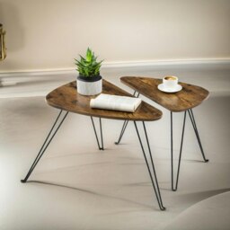 Rackhams Set Of Nesting Coffee Side Tables Rustic Brown - thumbnail 1