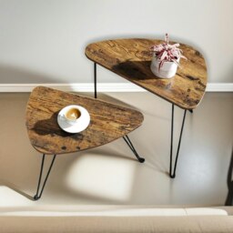 Rackhams Set Of Nesting Coffee Side Tables Rustic Brown - thumbnail 5