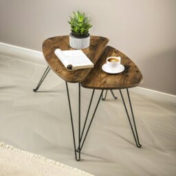 Rackhams Set Of Nesting Coffee Side Tables Rustic Brown - thumbnail 2