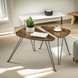 Rackhams Set Of Nesting Coffee Side Tables Rustic Brown - thumbnail 4