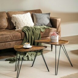Rackhams Set Of Nesting Coffee Side Tables Rustic Brown - thumbnail 3