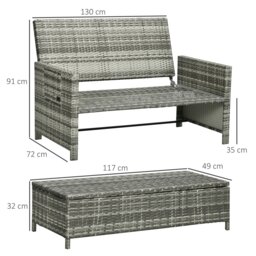 Rackhams Garden Rattan Furniture Set 2 Seater Patio Sun Lounger Daybed Sun Bed - 130cmx76cmx96cm - Brown / Cream Cushions - thumbnail 6