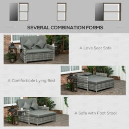 Rackhams Garden Rattan Furniture Set 2 Seater Patio Sun Lounger Daybed Sun Bed - 130cmx76cmx96cm - Brown / Cream Cushions - thumbnail 5