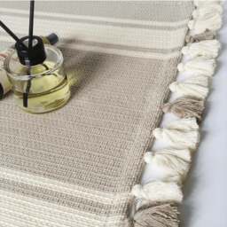 Rackhams Concept Cotton Mat with Tassels - Black on Natural - thumbnail 4