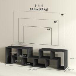 Rackhams TV Unit for TVs up to 75 Inches, Free Combination TV Stand, Black - White - thumbnail 6