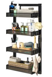 Rackhams 4 Tier Hanging Adjustable Shower Caddy Shelf with Hooks No Drilling Over Door Storage Organizer - Black - thumbnail 4