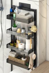 Rackhams 4 Tier Hanging Adjustable Shower Caddy Shelf with Hooks No Drilling Over Door Storage Organizer - Black - thumbnail 2