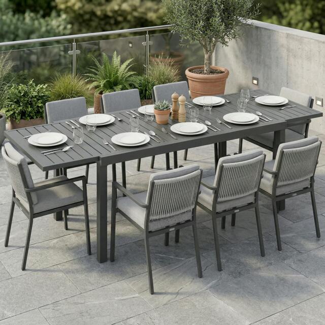 Rackhams Extending Garden Table for 6-8, Outdoor Dining Table, Dark Grey - 1 - 225 x 85 x 75 cm - 85