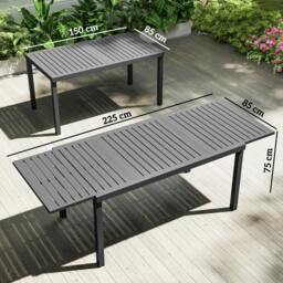 Rackhams Extending Garden Table for 6-8, Outdoor Dining Table, Dark Grey - 1 - 225 x 85 x 75 cm - 85 - thumbnail 3