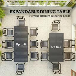 Rackhams Extending Garden Table for 6-8, Outdoor Dining Table, Dark Grey - 1 - 225 x 85 x 75 cm - 85 - thumbnail 4