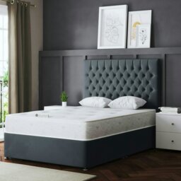 Rackhams Seraphine Divan Bed with Upholstered Headboard - Two Drawers - Steel (Grey) - Double - thumbnail 1