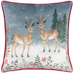 Rackhams Ditsy Festive Piped Velvet Reindeer Cushion Cover - Multicoloured - 45cm x 45cm - Multicoloured - 100% Polyester