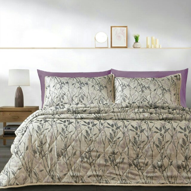 Rackhams Wilder Luxury Jacquard Floral Quilted Bedspread Set - Lilac - Double