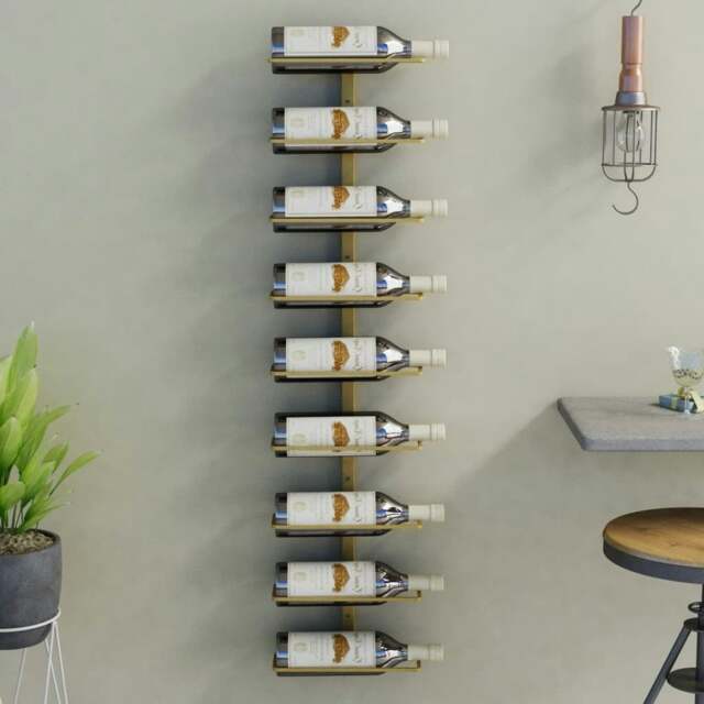 Rackhams Wall-mounted Wine Rack for 9 Bottles Gold Iron