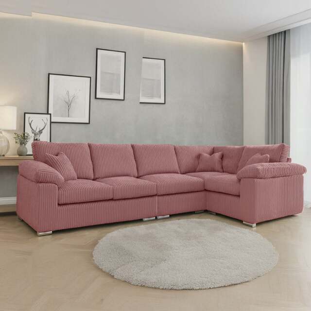 Rackhams Delta Full Jumbo Cord 5 Seater L Shaped Corner Sofa - Pink - Right Hand Facing - image 1