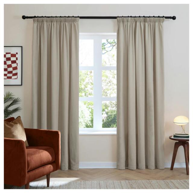 Rackhams Chenille Lined Pencil Pleat Curtains - Natural - 183cm x 117cm - Natural - 100% Polyester - image 1