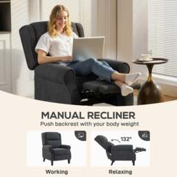 Rackhams Recliner Armchair, Fabric Recliner Chair, Charcoal Grey - Charcoal grey - thumbnail 5