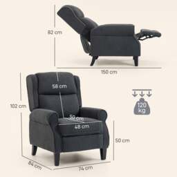 Rackhams Recliner Armchair, Fabric Recliner Chair, Charcoal Grey - Charcoal grey - thumbnail 3