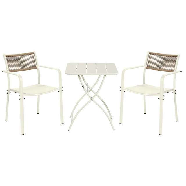 Rackhams 3 Piece Bistro Garden Set, Pair Of Rope Back Armchairs & Square Metal Folding Table, Moss Green - Off-White - image 1